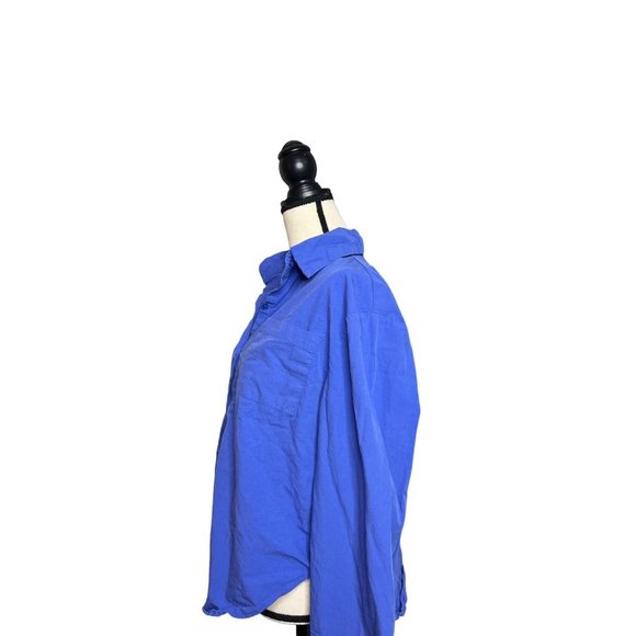 Womens Small Blue Button Front Shirt Long Sleeve Casual Loose Fit Chest Pocket - Picture 5 of 7